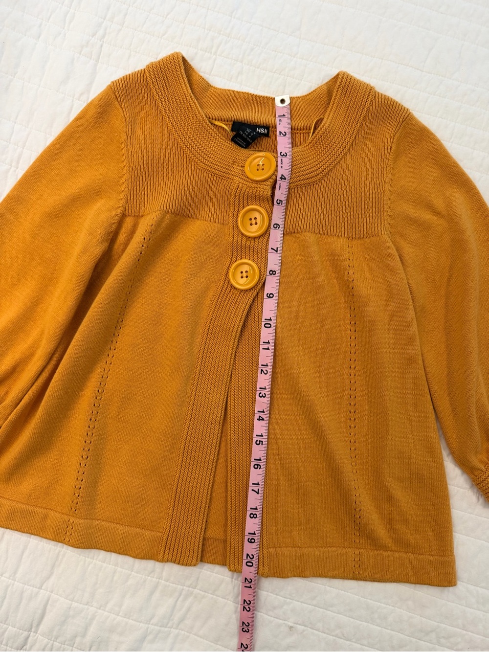 H&M Mustard Yellow Ribbed Knit Button-Front Cardigan - Picture 4 of 5
